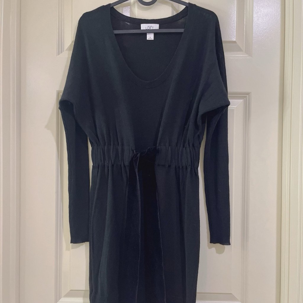 Loft Women Wool Black Sweater Dress Size S